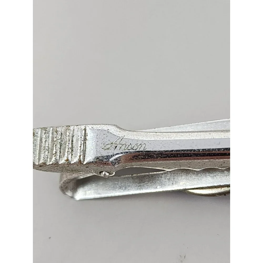 Vintage Tie Clip &‎ Cufflinks Signed ANSON Cobalt Blue Lucite & Silver